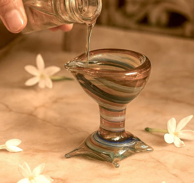 Kalyani Jyot – Art Glass Puja Diya Handcrafted Deep – Pooja Needs on Brown Living™. SKU: KAL - JYOT - DIYA. Img 2.