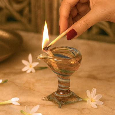 Kalyani Jyot – Art Glass Puja Diya Handcrafted Deep – Pooja Needs on Brown Living™. SKU: KAL - JYOT - DIYA. Img 1.