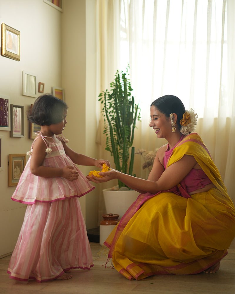 Kamal Lehenga Set in Baby Pink Stripes – Ethnic Wear For Kids – Kids Ethnic Sets on Brown Living™. SKU: C35G5PL12. Img 1.