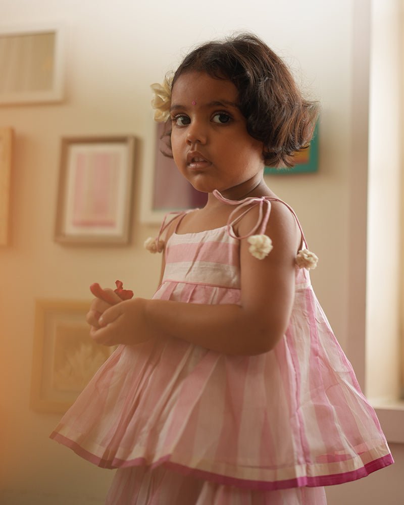Kamal Lehenga Set in Baby Pink Stripes – Ethnic Wear For Kids – Kids Ethnic Sets on Brown Living™. SKU: C35G5PL12. Img 2.