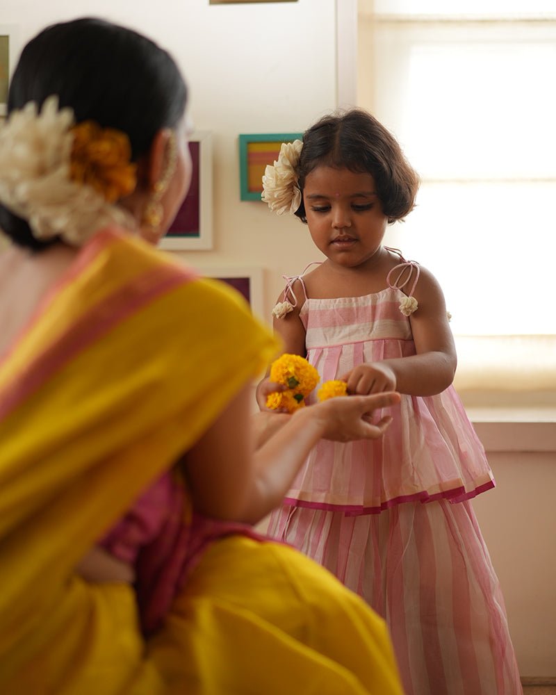 Kamal Lehenga Set in Baby Pink Stripes – Ethnic Wear For Kids – Kids Ethnic Sets on Brown Living™. SKU: C35G5PL12. Img 7.