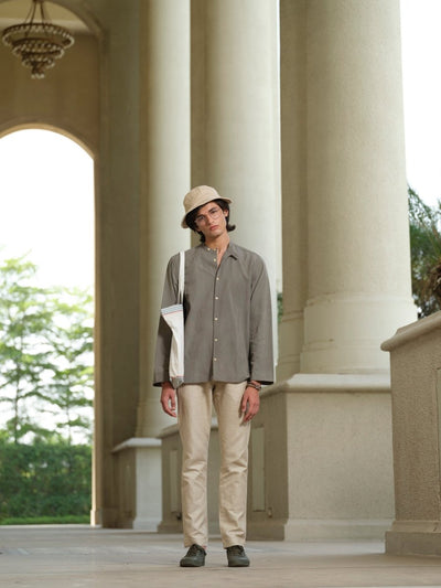 Kamanam - Grey Full Sleeve Bamboo Linen Cotton Shirt – Mens Shirt by Vasudhaa Vastrram available on Brown Living™. S . SKU: VBLFS6S001M5004. Img 2.