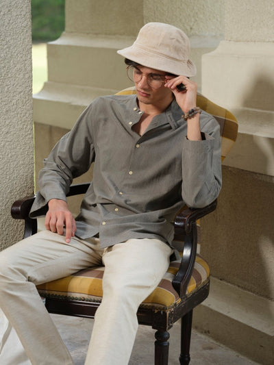 Kamanam - Grey Full Sleeve Bamboo Linen Cotton Shirt – Mens Shirt by Vasudhaa Vastrram available on Brown Living™. S . SKU: VBLFS6S001M5004. Img 3.