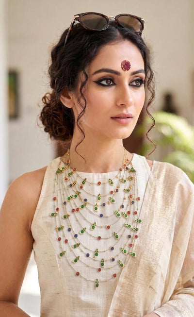 Kanakadhara Necklace | Handcrafted Traditional Statement Necklace – Womens Necklaces on Brown Living™. SKU: SAR1007. Img 2.