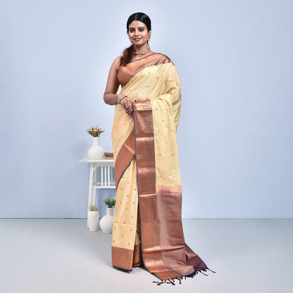Kanjeevaram Handwoven Pure Silk Saree – Womens Saree on Brown Living™. SKU: ST - KAN - BEI - 04. Img 4.