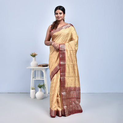 Kanjeevaram Handwoven Pure Silk Saree – Womens Saree on Brown Living™. SKU: ST - KAN - BEI - MAR - 06. Img 6.