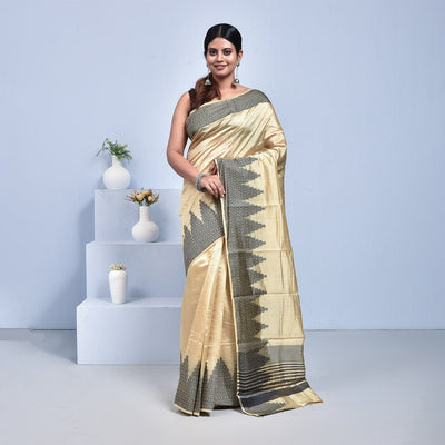 Kanjeevaram Handwoven Pure Silk Saree – Womens Saree on Brown Living™. SKU: ST - KAN - BEI - TEM - 05. Img 5.