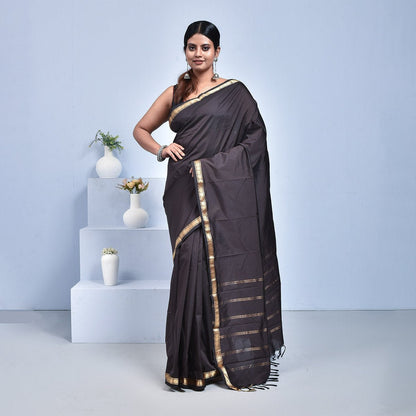Kanjeevaram Handwoven Pure Silk Saree – Womens Saree on Brown Living™. SKU: ST - KAN - BLA - ZAR - 07. Img 7.