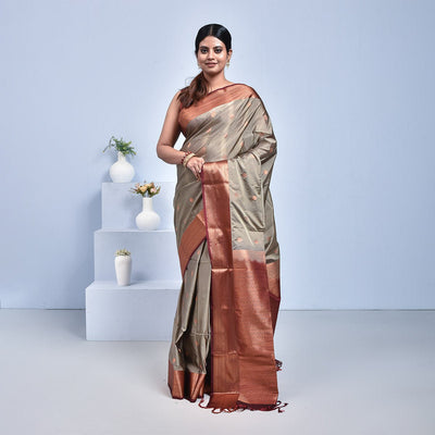 Kanjeevaram Handwoven Pure Silk Saree – Womens Saree on Brown Living™. SKU: ST - KAN - GRY - 02. Img 2.