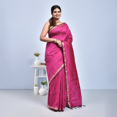 Kanjeevaram Handwoven Pure Silk Saree – Womens Saree on Brown Living™. SKU: ST - KAN - PIN - ZAR - 08. Img 8.