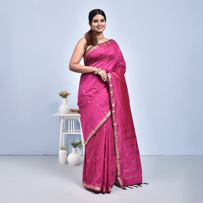 Kanjeevaram Handwoven Pure Silk Saree – Womens Saree on Brown Living™. SKU: ST - KAN - PIN - ZAR - 08. Img 8.