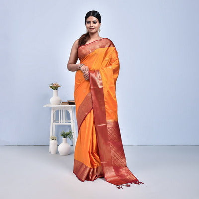 Kanjeevaram Handwoven Pure Silk Saree – Womens Saree on Brown Living™. SKU: ST - KAN - YEL - 01. Img 1.