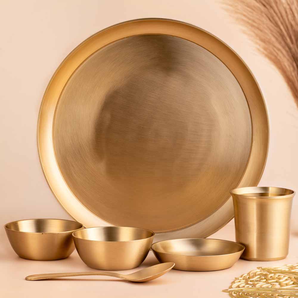 Kansa Bronze Plate – Complete Dinner Set – Dinner Set on Brown Living™. SKU: B33. Img 2.