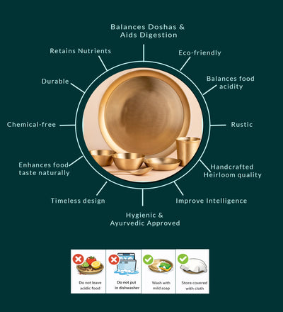 Kansa Bronze Plate – Complete Dinner Set – Dinner Set on Brown Living™. SKU: B33. Img 4.