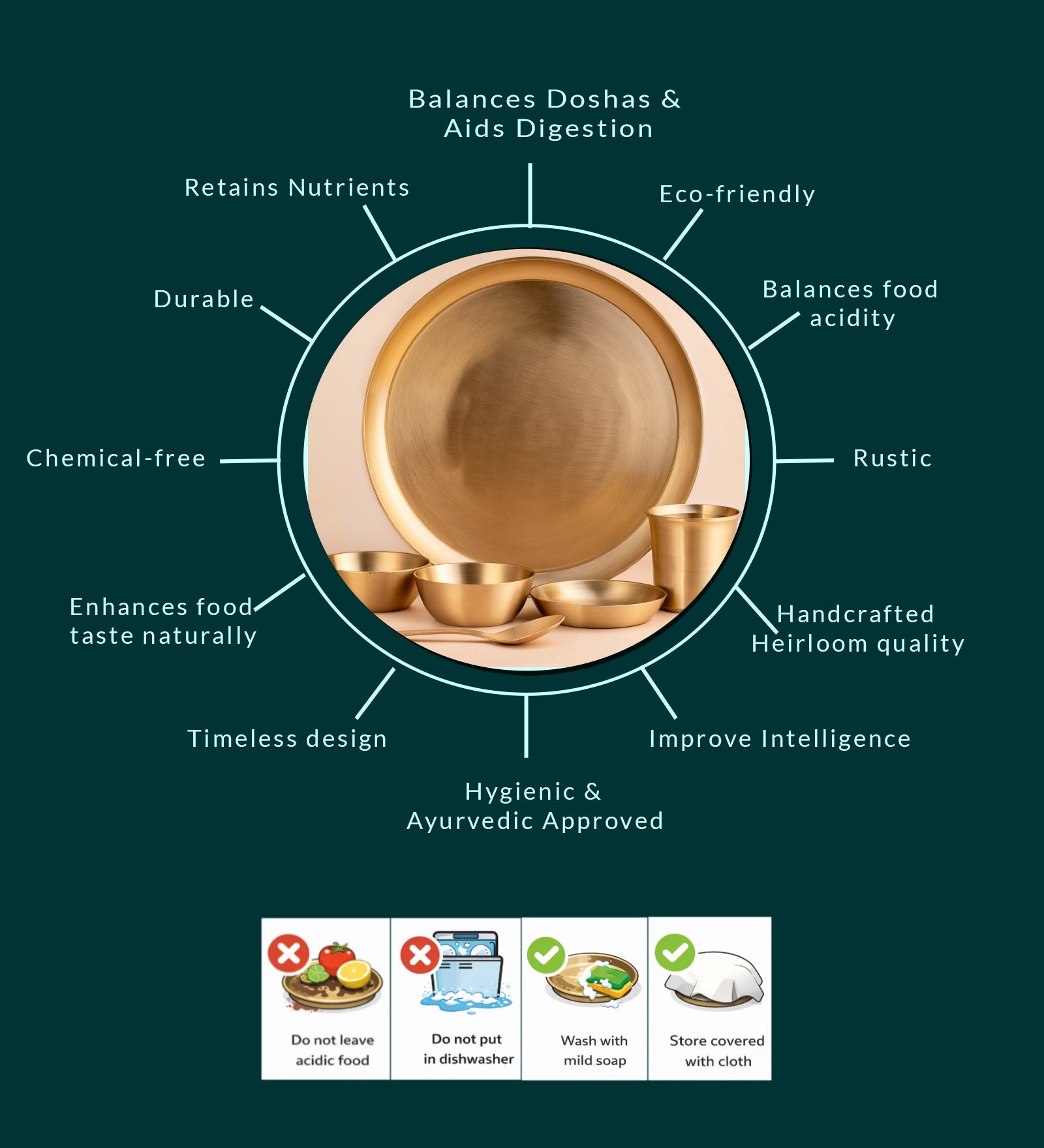 Kansa Bronze Plate Set of 6 – Handpicked Product – Dinner Set on Brown Living™. SKU: B34. Img 4.