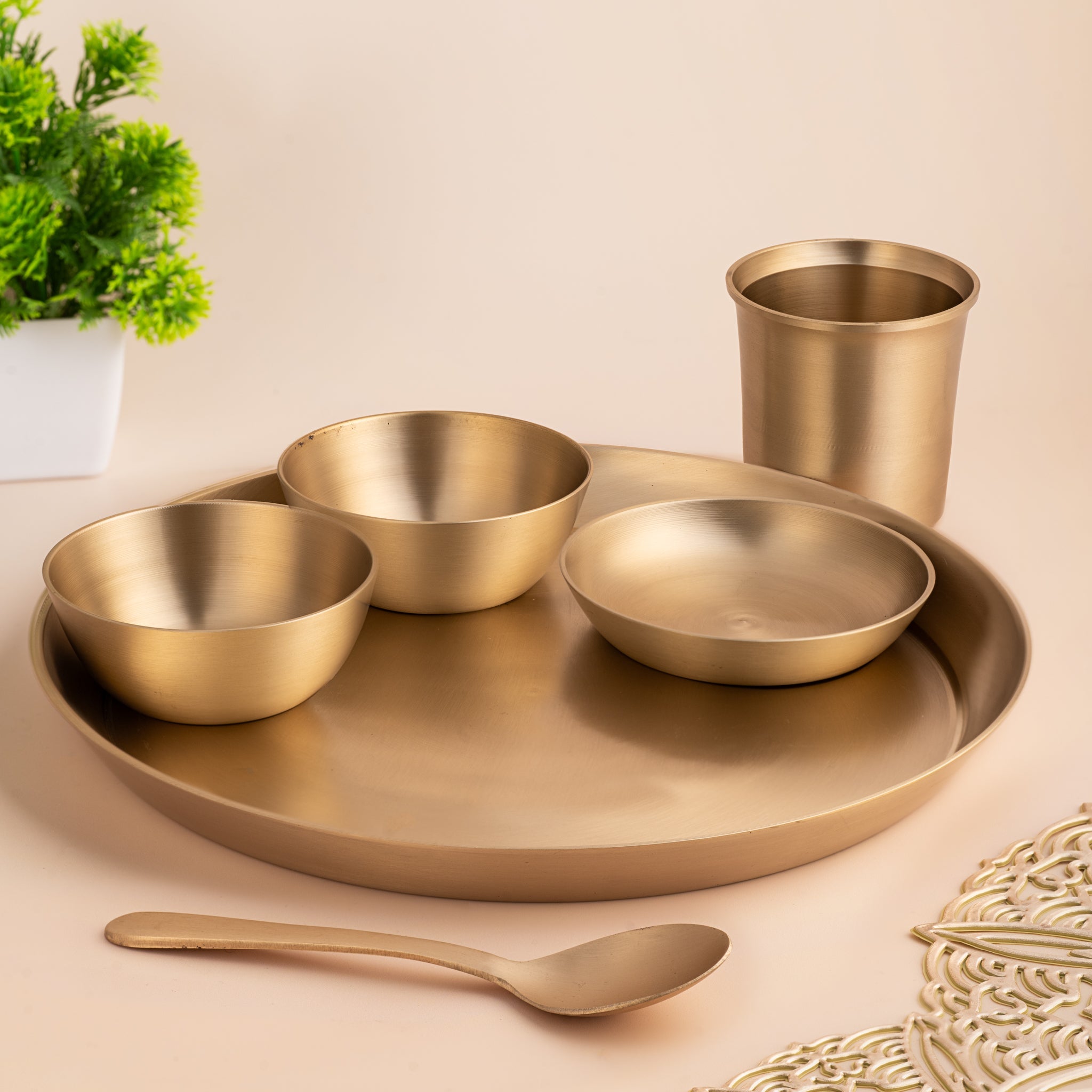 Kansa Bronze Plate Set of 6 – Handpicked Product – Dinner Set on Brown Living™. SKU: B34. Img 2.