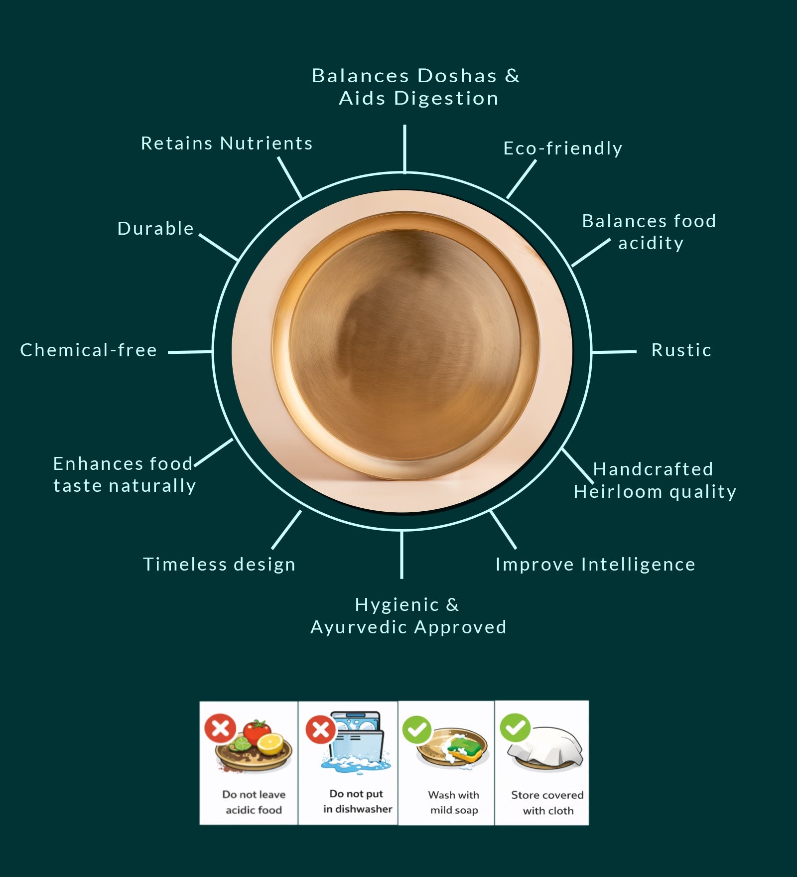 Kansa Bronze Plate – Traditional Ayurvedic Dining Ware – Plates & Bowls on Brown Living™. SKU: B32. Img 4.