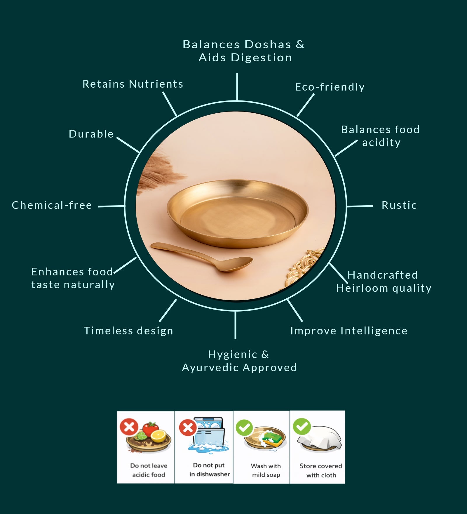 Kansa Bronze Quarter Plate Set of 6 – Traditional Dinnerware – Plates & Bowls on Brown Living™. SKU: B37. Img 4.