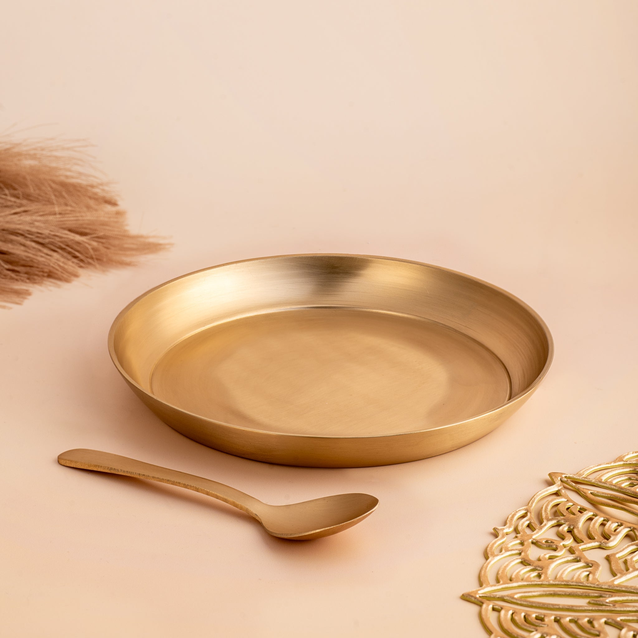Kansa Bronze Quarter Plate Set of 6 – Traditional Dinnerware – Plates & Bowls on Brown Living™. SKU: B37. Img 2.