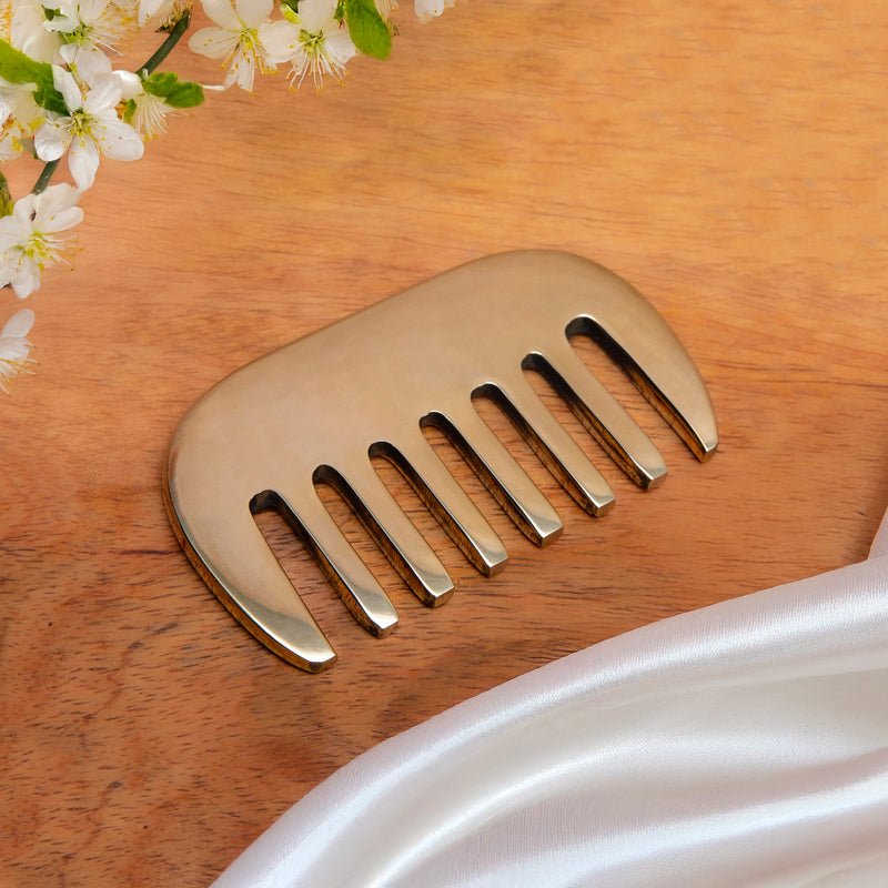 Kansa Comb | Ayurvedic Scalp Massage for Healthy Hair – Hair Comb on Brown Living™. SKU: 0013. Img 2.