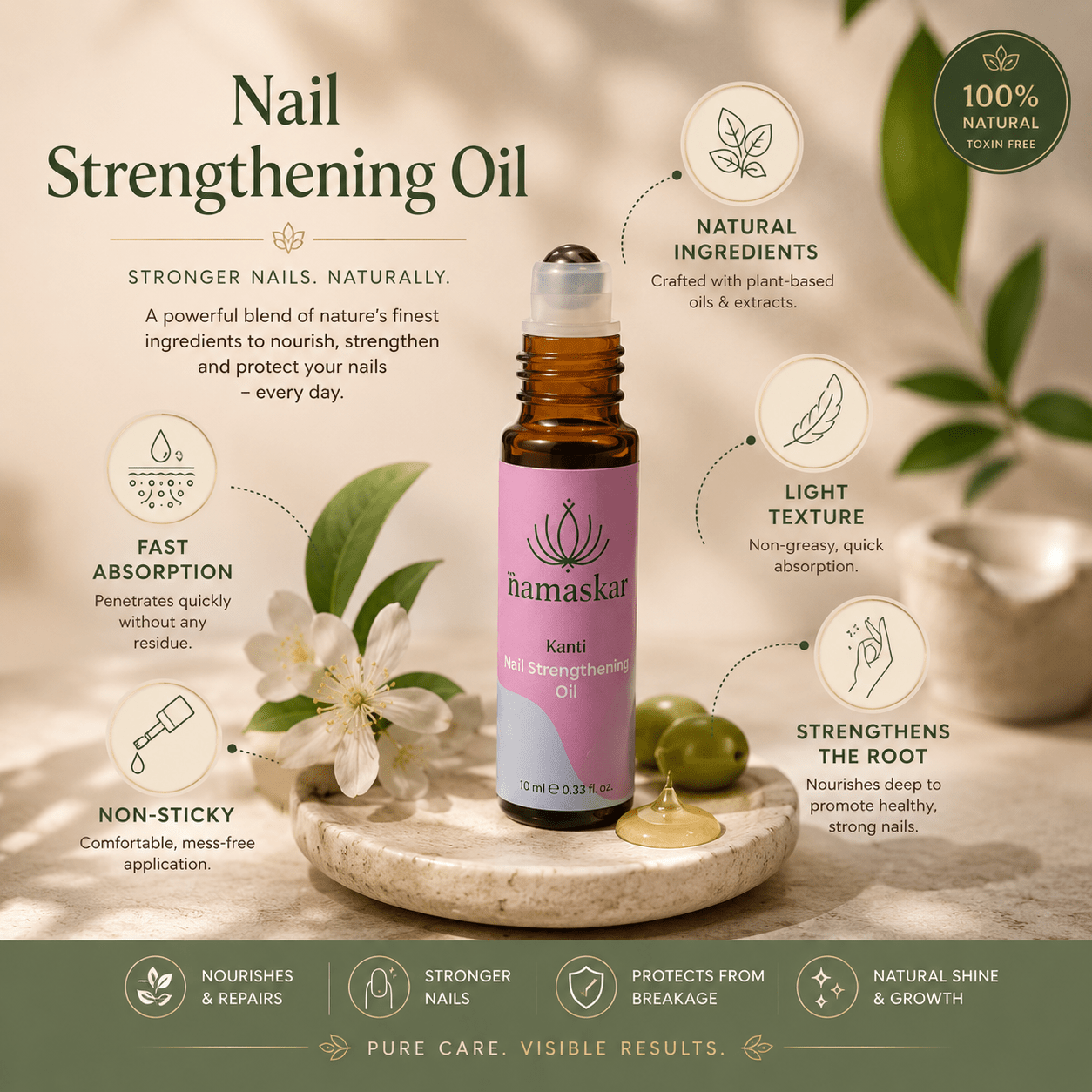 Kanti- 100% Natural Nail Strengthening Oil- 10 ml – Nail Cuticle Cream on Brown Living™. SKU: NNS10ml-Namaskar2024. Img 5.