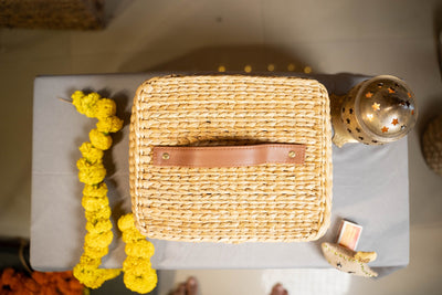 Kauna Box With Leather Handle – Baskets & Boxes on Brown Living™. SKU: 307K. Img 2.