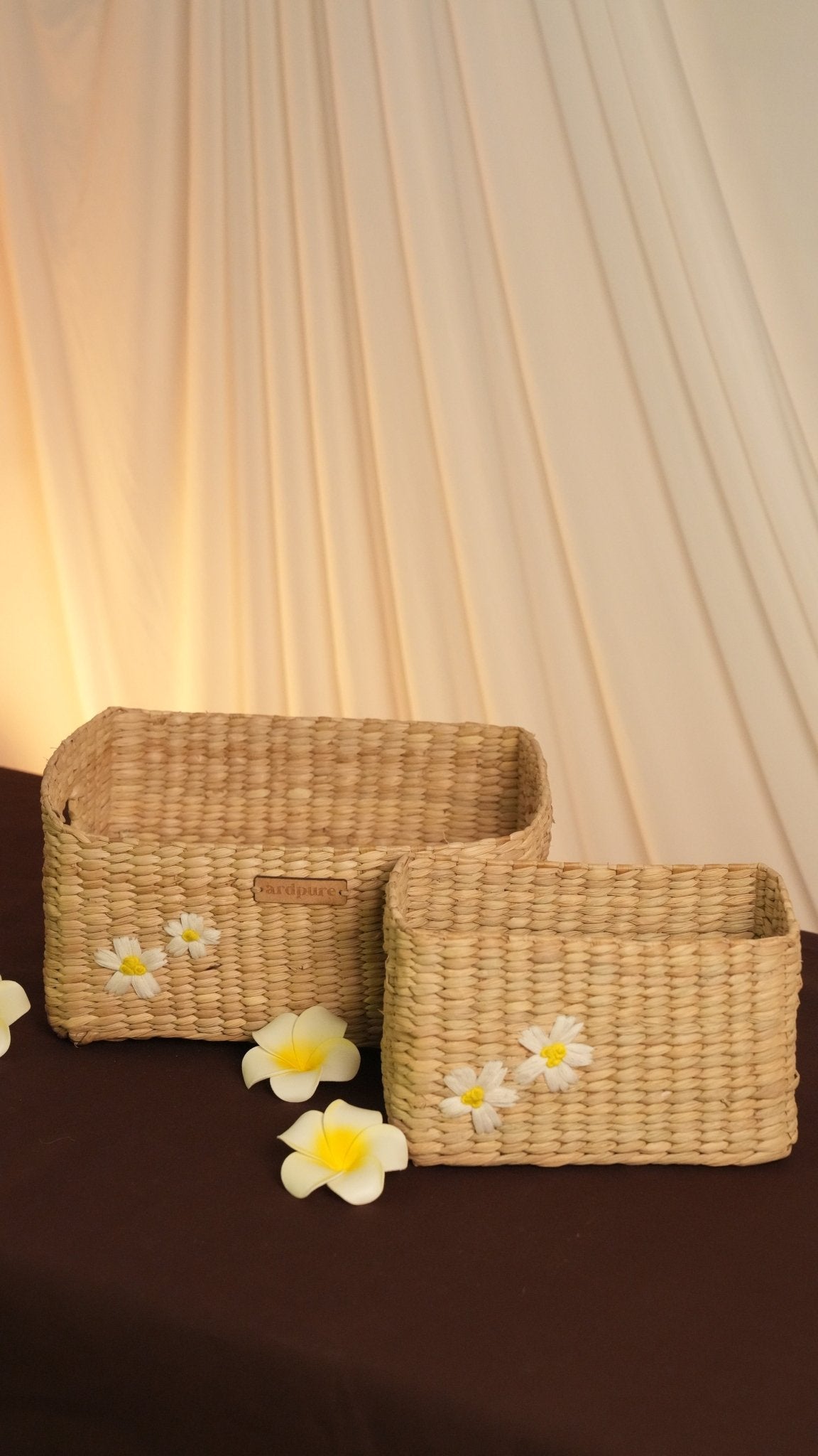 Kauna Embroidered Organisers Set of 3 | Handwoven Storage Baskets – Organisers on Brown Living™. SKU: 508K. Img 1.