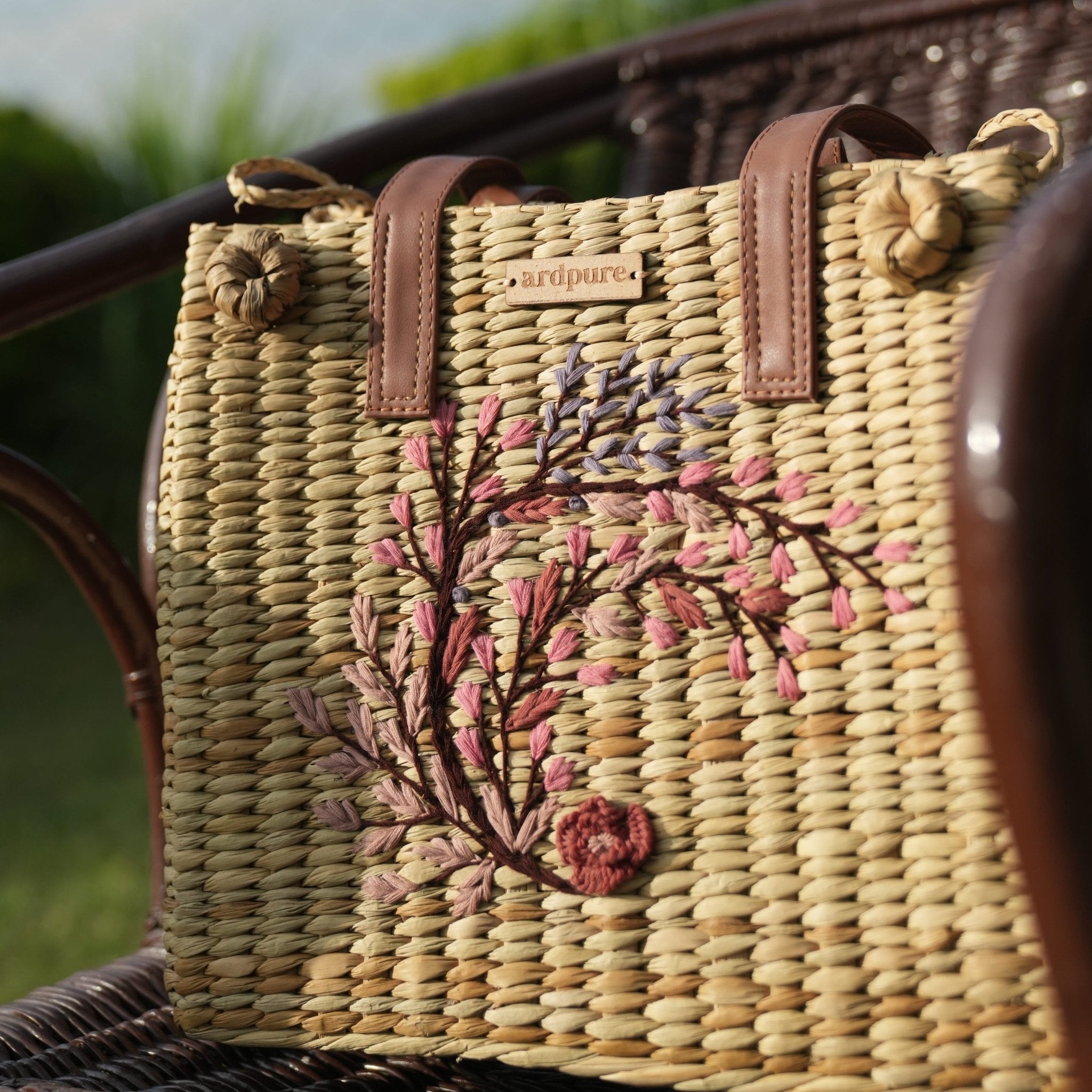 Kauna Embroidery Picnic Bag | Handwoven Natural & Stylish Bag – Handbags on Brown Living™. SKU: 445KD. Img 2.