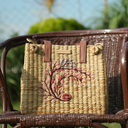 Kauna Embroidery Picnic Bag | Handwoven Natural & Stylish Bag – Handbags on Brown Living™. SKU: 445KD. Img 1.