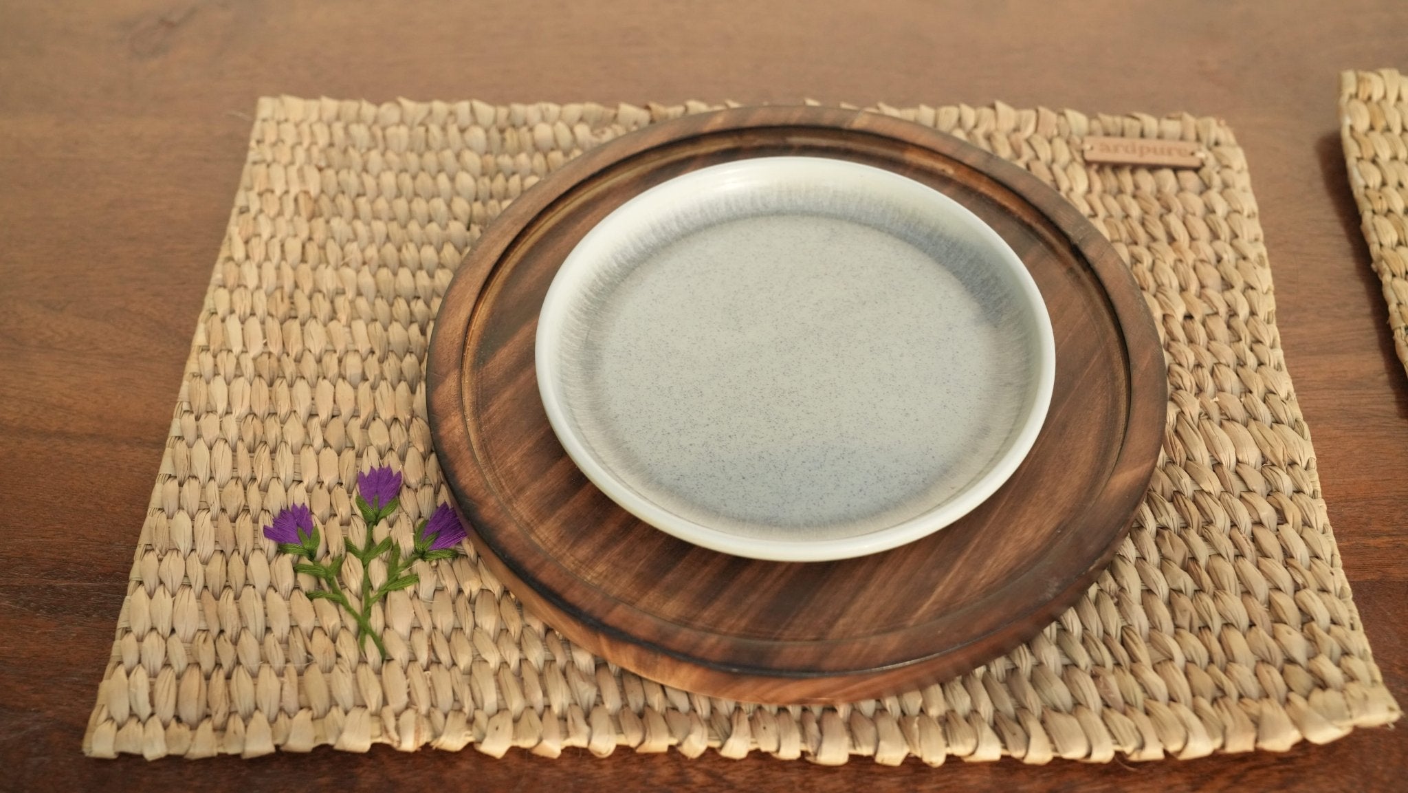 Kauna Embroidery Table Mat | Handwoven Natural & Decorative – Table Decor on Brown Living™. SKU: 812KM. Img 1.