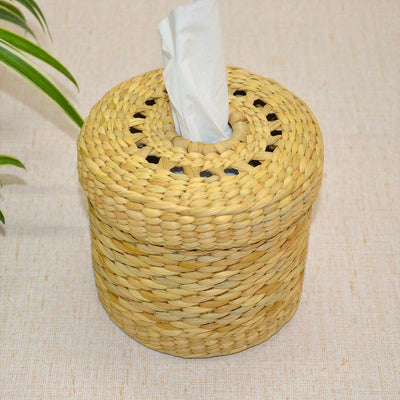 Kauna Round Tissue Box - Natural – Baskets & Boxes on Brown Living™. SKU: KARTBX028A. Img 4.