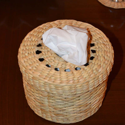 Kauna Round Tissue Box - Natural – Baskets & Boxes on Brown Living™. SKU: KARTBX028A. Img 3.