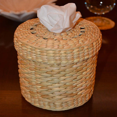 Kauna Round Tissue Box - Natural – Baskets & Boxes on Brown Living™. SKU: KARTBX028A. Img 2.