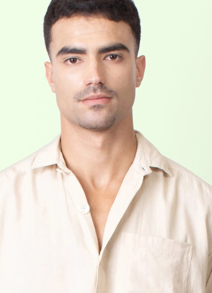 Kaya – Organic Cotton Linen Classic Shirt – Men Shirt by Phuhar's available on Brown Living™. Beige Xs. SKU: pH1961. Img 21.