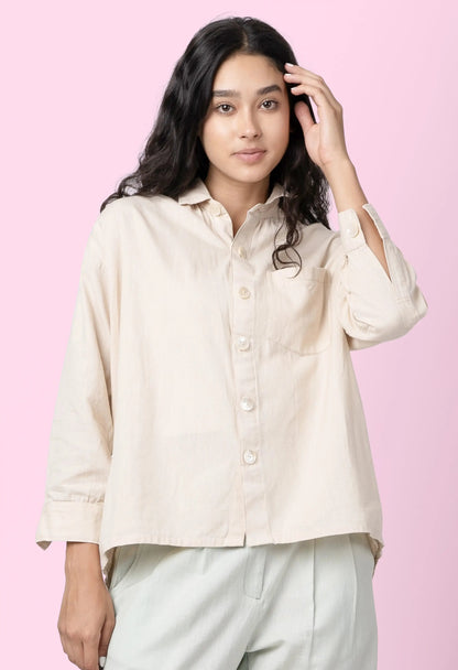 Kaya – Organic Cotton Linen Classic Shirt – Men Shirt by Phuhar's available on Brown Living™. Beige Xs. SKU: pH1961. Img 15.