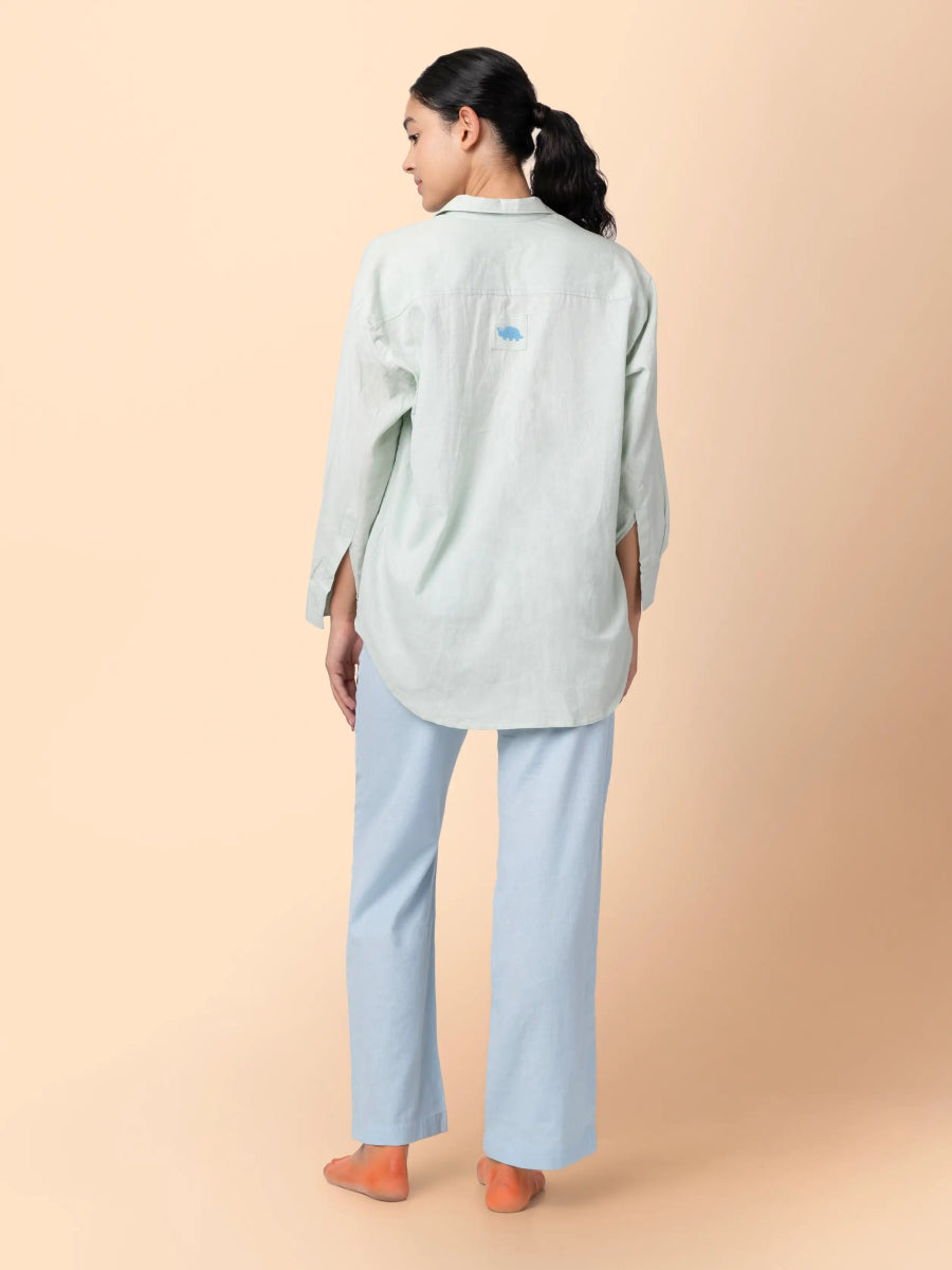 Kaya – Organic Cotton Linen Classic Shirt – Men Shirt by Phuhar's available on Brown Living™. Green Xs. SKU: pH2011. Img 9.