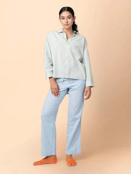 Kaya – Organic Cotton Linen Classic Shirt – Men Shirt by Phuhar's available on Brown Living™. Green Xs. SKU: pH2011. Img 8.