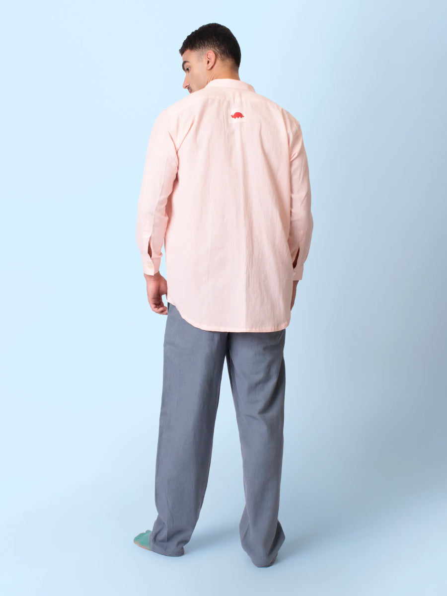 Kaya – Organic Cotton Linen Classic Shirt – Men Shirt by Phuhar's available on Brown Living™. Pink Xs. SKU: pH2111. Img 13.