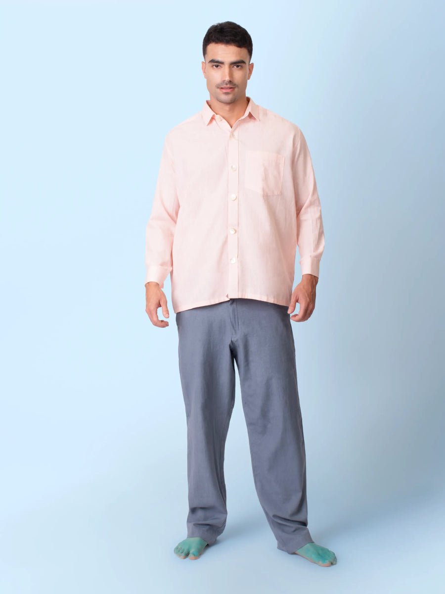 Kaya – Organic Cotton Linen Classic Shirt – Men Shirt by Phuhar's available on Brown Living™. Pink Xs. SKU: pH2111. Img 11.