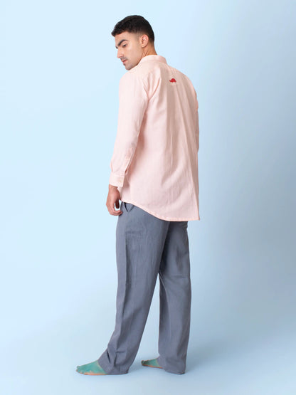 Kaya – Organic Cotton Linen Classic Shirt – Men Shirt by Phuhar's available on Brown Living™. Pink Xs. SKU: pH2111. Img 12.
