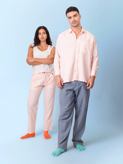 Kaya – Organic Cotton Linen Classic Shirt – Men Shirt by Phuhar's available on Brown Living™. Pink Xs. SKU: pH2111. Img 14.
