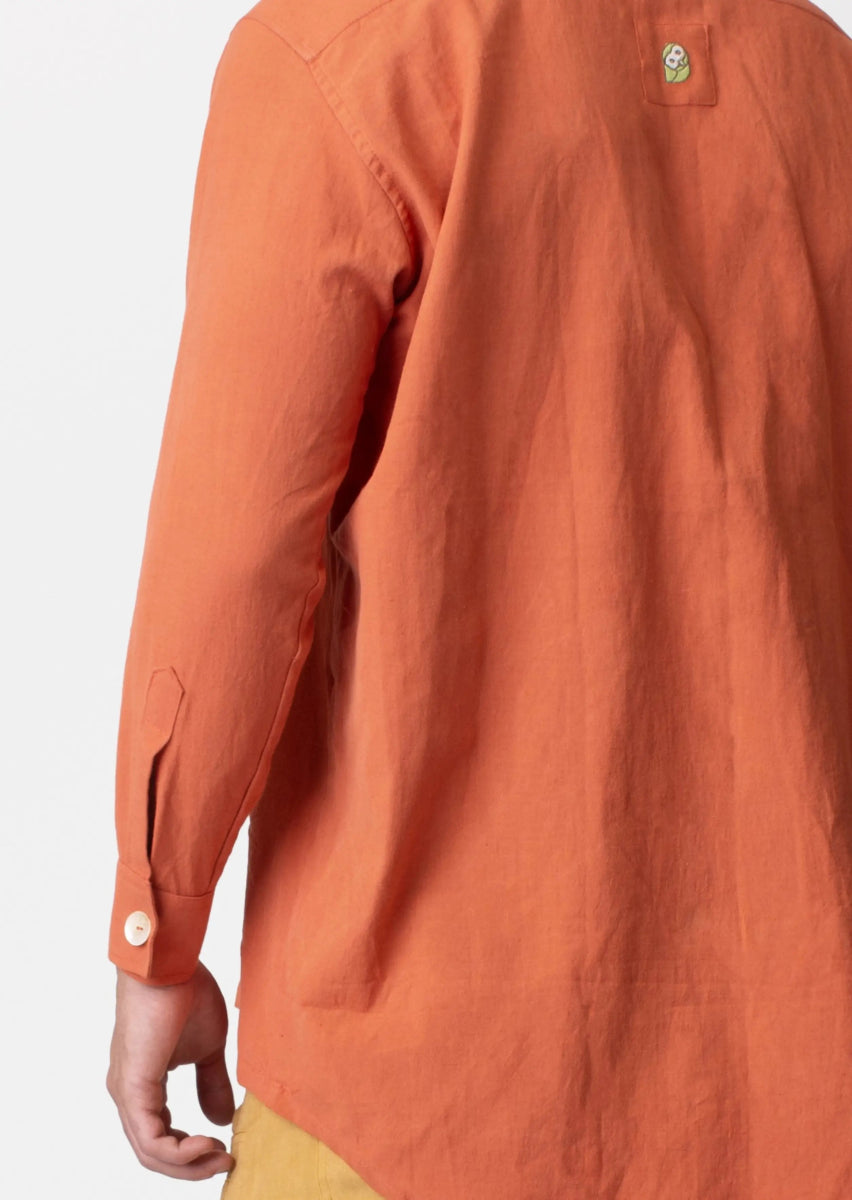 Kaya – Organic Cotton Linen Classic Shirt – Men Shirt by Phuhar's available on Brown Living™. Rust Xs. SKU: pH2061. Img 5.