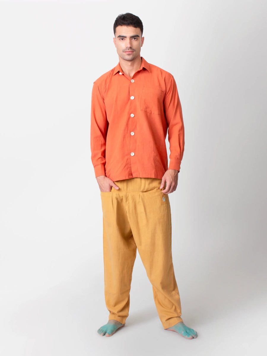 Kaya – Organic Cotton Linen Classic Shirt – Men Shirt by Phuhar's available on Brown Living™. Rust Xs. SKU: pH2061. Img 1.
