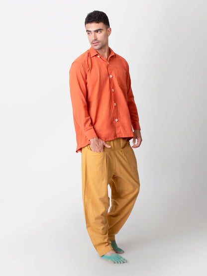 Kaya – Organic Cotton Linen Classic Shirt – Men Shirt by Phuhar's available on Brown Living™. Rust Xs. SKU: pH2061. Img 2.