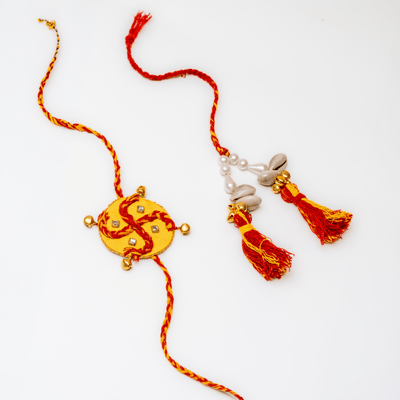 Kesar Bhaiya Bhabhi Rakhi & Lumba Set | Handmade Designer Rakhi Set – Rakhi on Brown Living™. SKU: AM-RKHSET-Kesar. Img 3.