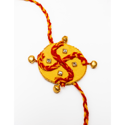 Kesar Swastik Rakhi | Handmade Auspicious Swastik Rakhi – Rakhi on Brown Living™. SKU: AM-RAK-Kesar. Img 3.