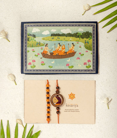 Kesariya Rakhi & Lumba Set | Handmade Bhaiya Bhabhi Rakhi Gift Set – Rakhi on Brown Living™. SKU: GUL-09. Img 4.