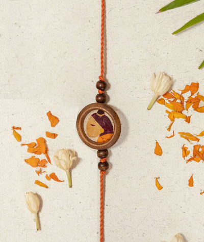Kesariya Rakhi & Lumba Set | Handmade Bhaiya Bhabhi Rakhi Gift Set – Rakhi on Brown Living™. SKU: GUL-09. Img 1.