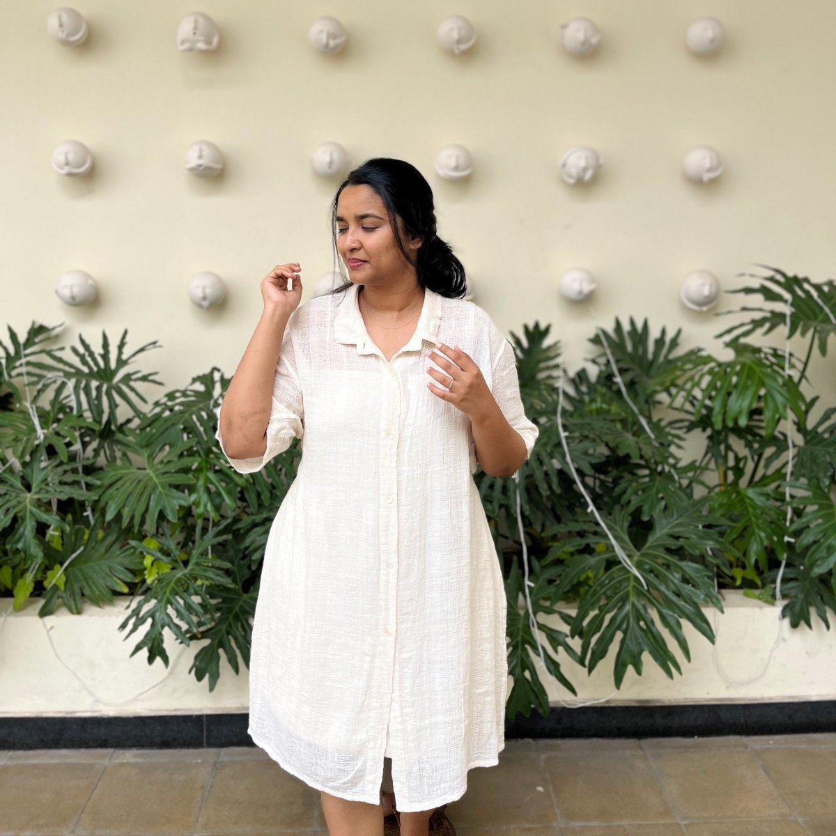 Khadi Cotton Shirt Dress - Happy Me – Womens Dress by vēva available on Brown Living™. Xs . SKU: V - V - TM - 010. Img 2.