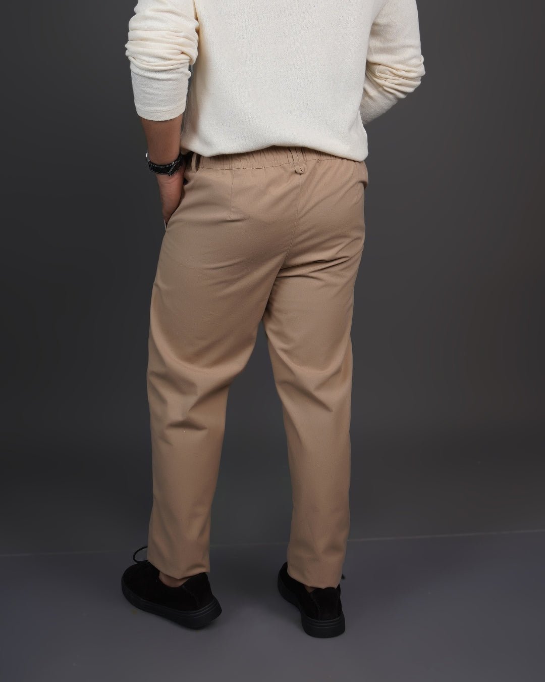 Khaki Straight Fit Cotton Semi-Formal Trousers – Mens Trousers on Brown Living™. SKU: AT12H-TROUSER-30. Img 2.